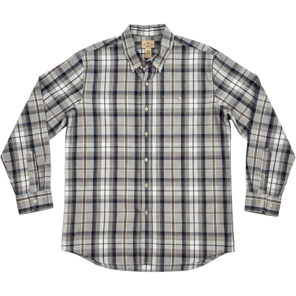 Blue Mountain Mens Large Plaid Button Down Shirt Grey Blue Orange Long Sleeve
